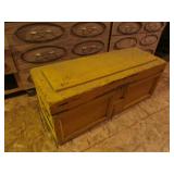 antique yellow carpenters toolbox w/tools