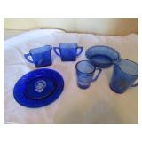 shirley temple pitcher,cup & baby plate & glass