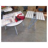 dirt devil hand vac,2 tables & sweater bags
