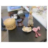 wooden chicken & deer,basket,dish,flamingo