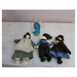 3 amish dolls & stained glass angel
