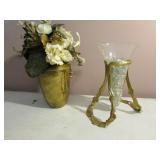 brass vase & brass vase holder w/vase