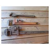 2 pipe wrenches & tool