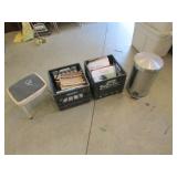 stool,trashcan,milk crates w/wood magazines