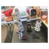 4 lighthouses incl:stained glass lamp
