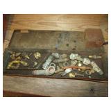 metal container w/brass & metal items