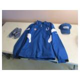 size L colts jacket,hat & autograph flip flops