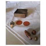 adv. dovetail box,milk caps,whistle,sewing items
