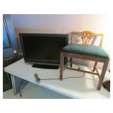 32" TV w/remote,vanity stool & items