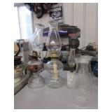 3 oil lamps & 2 chimneys