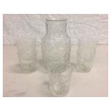 ANCHOR HOCKING DIMPLED GLASS CARAFE + 5 GLASSES ANCHOR HOCKING DIMPLED GLASS CARAFE + 5 GLASSES