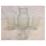 ANCHOR HOCKING DIMPLED GLASS CARAFE + 5 GLASSES