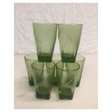 SET OF 7 VINTAGE GREEN GLASSES