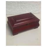 LINED WOODEN JEWELRY BOX W/ MIRROR