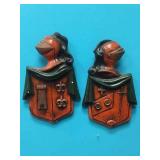 PAIR OF MID CENTURY CHALKWARE KNIGHTS / SHIELDS PAIR OF MID CENTURY CHALKWARE KNIGHTS / SHIELDS