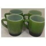 FIRE KING BLACK & GREEN STACKABLE MUGS - SET OF 4