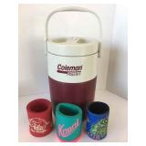 COLEMAN WATER COOLER (NEW) AND KOOZIES