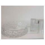 LARGE CRYSTAL ASHTRAY & GLASS CANDLE HOLDER LARGE CRYSTAL ASHTRAY & GLASS CANDLE HOLDER