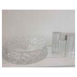 LARGE CRYSTAL ASHTRAY & GLASS CANDLE HOLDER