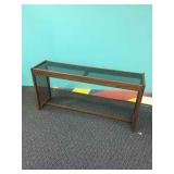 MID CENTURY CONSOLE TABLE W/ SMOKED GLASS TOP MID CENTURY CONSOLE TABLE W/ SMOKED GLASS TOP