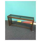 MID CENTURY CONSOLE TABLE W/ SMOKED GLASS TOP