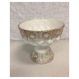 LARGE MID CENTURY COMPOTE - WHITE & GOLD LARGE MID CENTURY COMPOTE - WHITE & GOLD