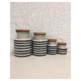 VINTAGE STONEWARE STRIPED 4 PC. CANISTER SET VINTAGE STONEWARE STRIPED 4 PC. CANISTER SET