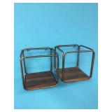 PAIR OF METAL & WOOD FLOATING SHELVES - CUBES