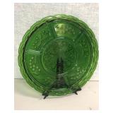VINTAGE GREEN GLASS DIVIDED SERVING PLATTER VINTAGE GREEN GLASS DIVIDED SERVING PLATTER