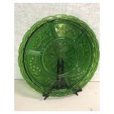 VINTAGE GREEN GLASS DIVIDED SERVING PLATTER