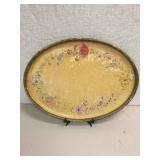OVAL VINTAGE HAND PAINTED WOODEN SERVING TRAY OVAL VINTAGE HAND PAINTED WOODEN SERVING TRAY