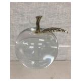 ART GLASS APPLE WITH BRASS LEAF AND STEM