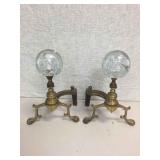 RARE MID CENTURY BRASS & MURANO ART GLASS ANDIRONS RARE MID CENTURY BRASS & MURANO ART GLASS ANDIRONS