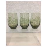 VINTAGE LIBBEY GREEN GLASSES WITH RAISED FLOWERS VINTAGE LIBBEY GREEN GLASSES WITH RAISED FLOWERS