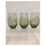 VINTAGE LIBBEY GREEN GLASSES WITH RAISED FLOWERS