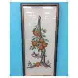 FRAMED VINTAGE HAND STITCHED ORANGE TREE ART FRAMED VINTAGE HAND STITCHED ORANGE TREE ART