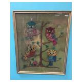 FRAMED OWL YARN ART ON BURLAP