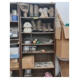 Shelf Lot Including Hard Hats, Boots, Lighting and