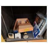 Cabinet of Misc. Items Includes gages, license pla