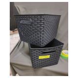 2 BLACK PLASTIC BASKETS