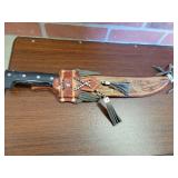 14" metal machete with leather sheath