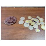 LEATHER POUCH FILLED WITH FORGEIN COINS