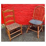 plank bottom and rush bottom antique chairs
