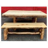 live edge aspen dining table and 2 benches