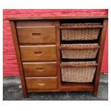 4 Drawer Wood Cabinet with Basket Drawers