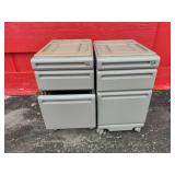 Pair of Rolling Metal File Cabinets