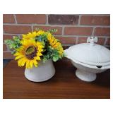 LIDDED EAGLE DISH & PLANTER WITH FAUX FLOWERS