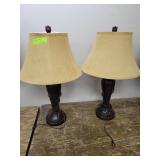 PAIR OF WOOD TABLE LAMPS-DECORATED WITH PINE CONES