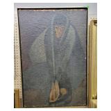 Allen Wolf 1946 Oil on Plywood Abstract Portrait