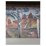 Schewe Signed Surrealist Style Farm O/C